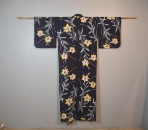 Lily on Navy Vintage Japanese Cotton Yukata
