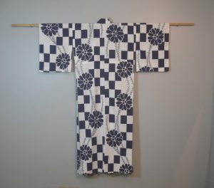 White and Blue Vintage Japanese Cotton Yukata