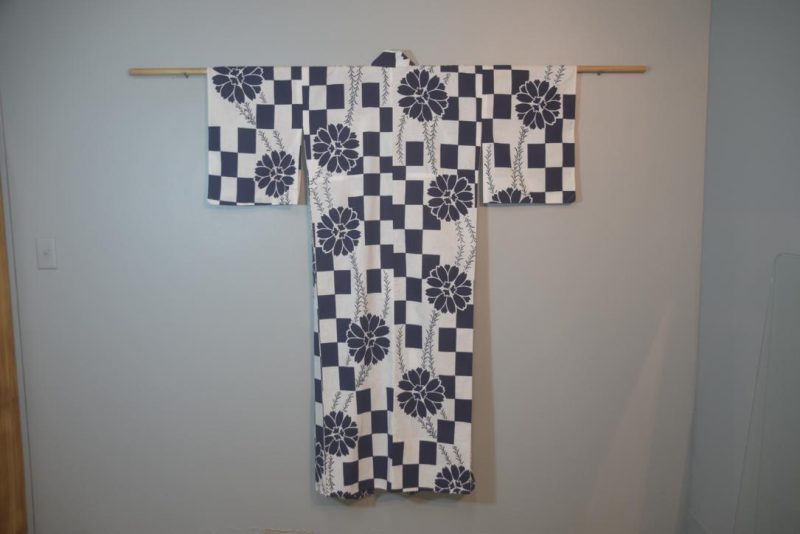White and Blue Vintage Japanese Cotton Yukata