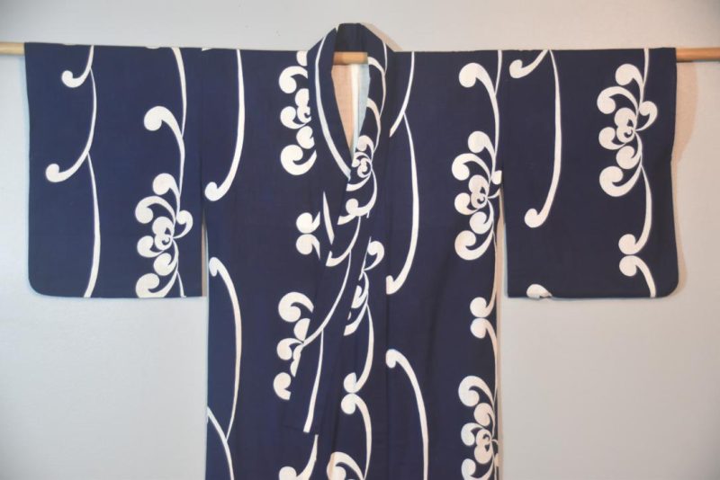 Navy Swirl Vintage Japanese Cotton Yukata - Image 6