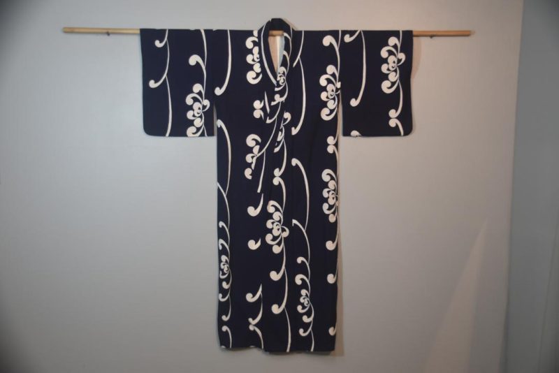 Navy Swirl Vintage Japanese Cotton Yukata - Image 3