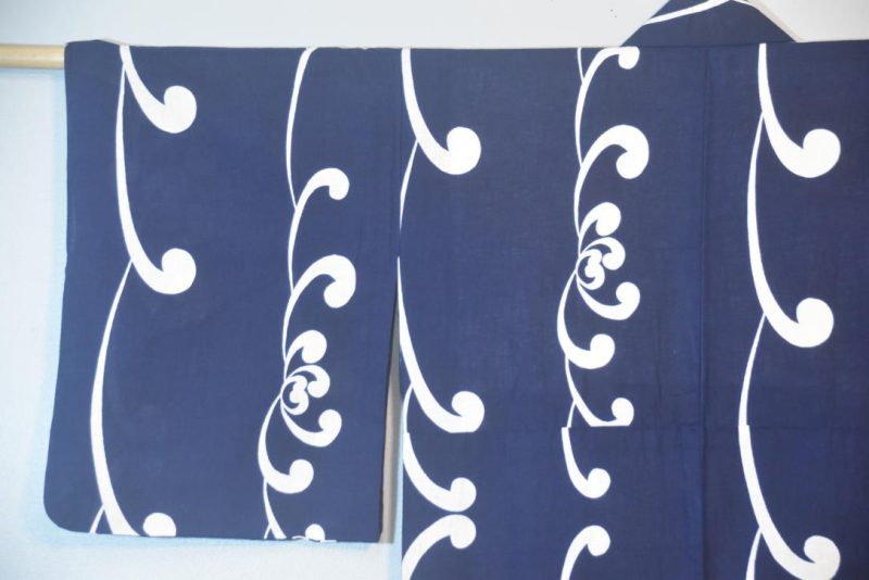 Navy Swirl Vintage Japanese Cotton Yukata - Image 4