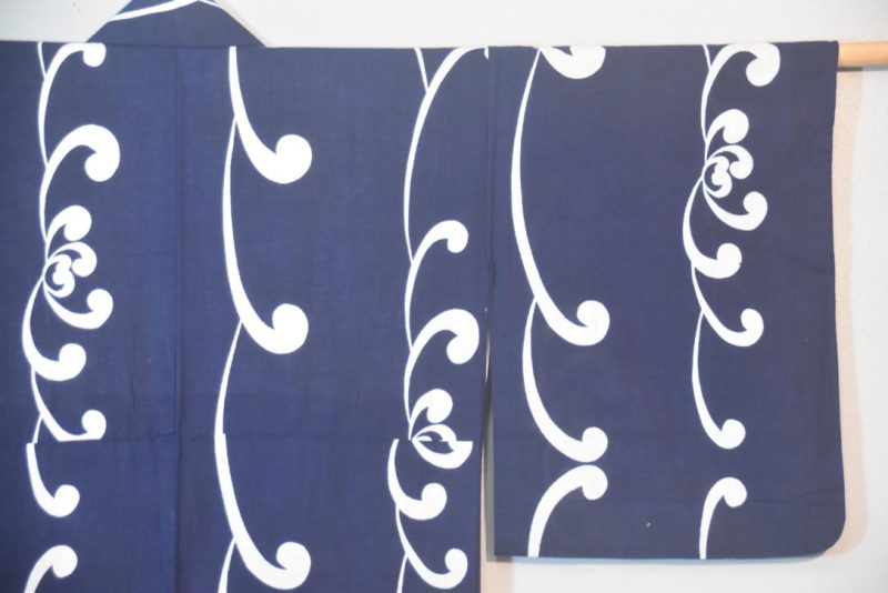 Navy Swirl Vintage Japanese Cotton Yukata - Image 5