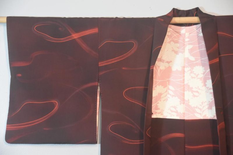 Burgundy Swirl Japanese Silk Haori Jacket - Image 4