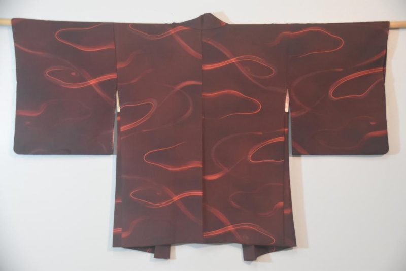 Burgundy Swirl Japanese Silk Haori Jacket - Image 3