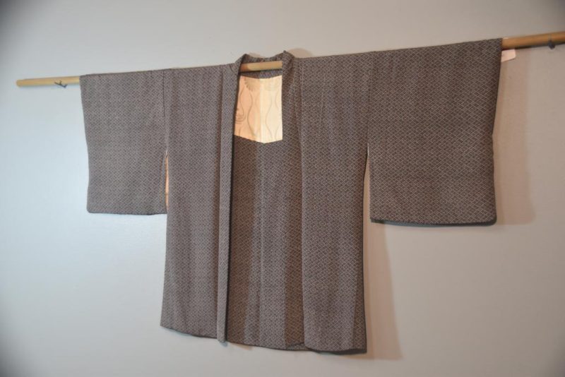 Grey Blue Vintage Silk Haori Jacket - Image 3