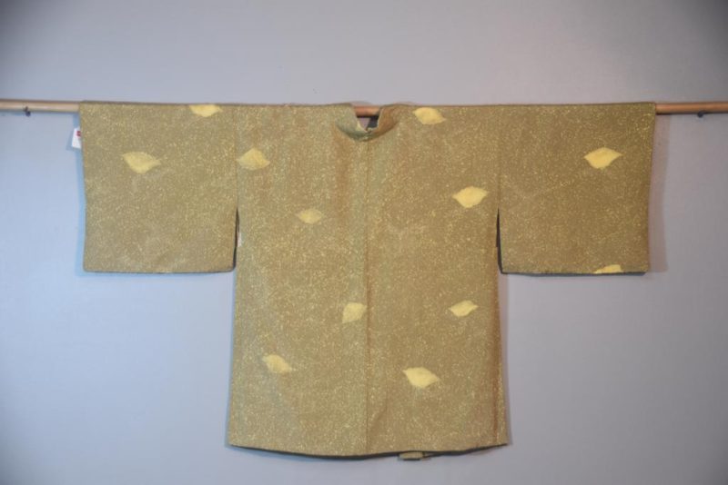 Soft Khaki & Lemon Sprinkle Vintage Silk Haori Jacket - Image 5