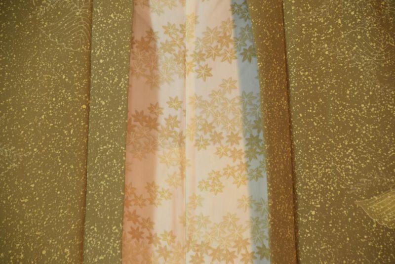 Soft Khaki & Lemon Sprinkle Vintage Silk Haori Jacket - Image 3