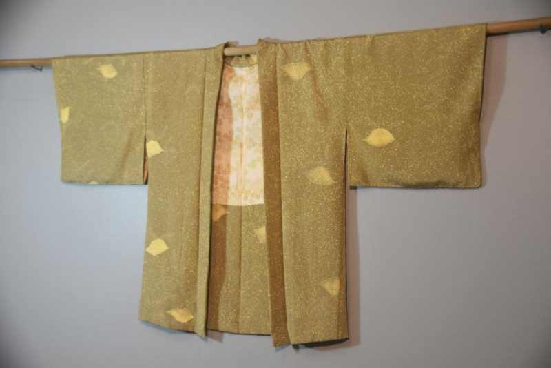 Soft Khaki & Lemon Sprinkle Vintage Silk Haori Jacket - Image 4