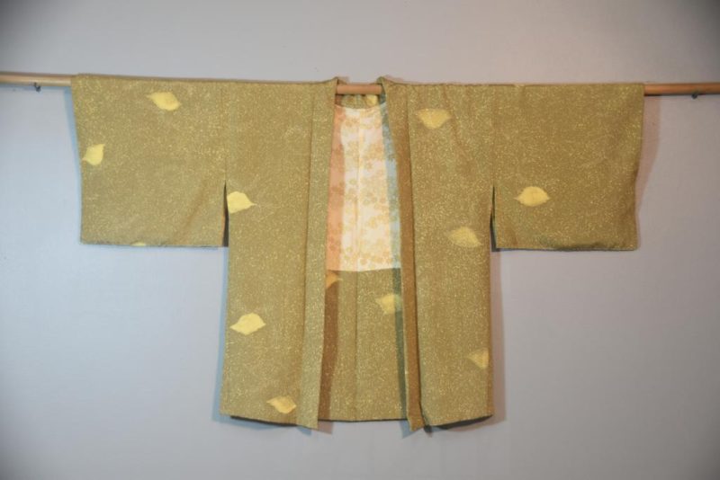 Soft Khaki & Lemon Sprinkle Vintage Silk Haori Jacket