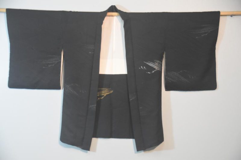 Black Waves Metallic Thread Vintage Silk Jacquard Haori - Image 8