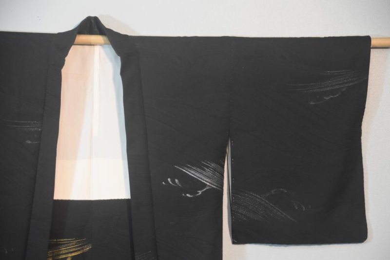 Black Waves Metallic Thread Vintage Silk Jacquard Haori - Image 7