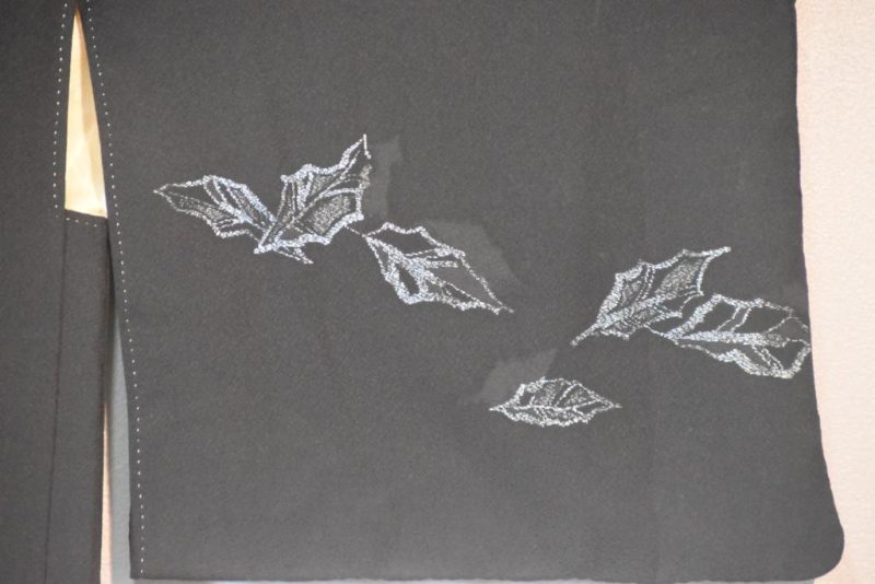Black with Metallic Leaf Vintage Silk Haori - Image 2