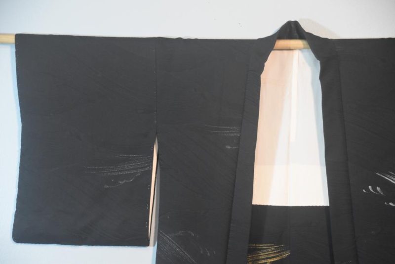 Black Waves Metallic Thread Vintage Silk Jacquard Haori - Image 6