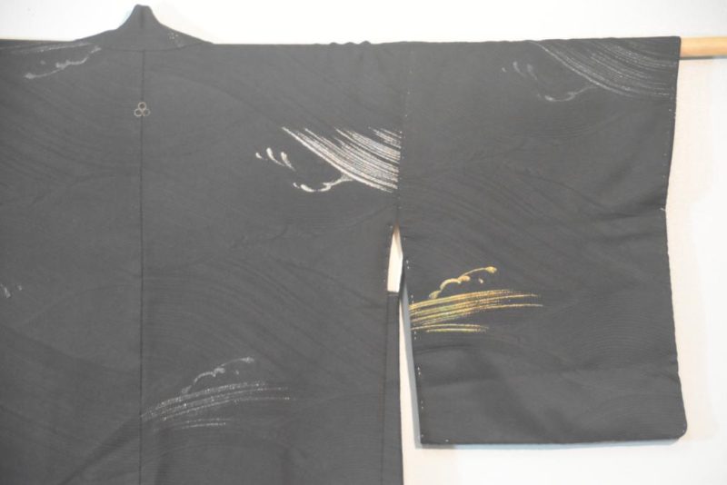 Black Waves Metallic Thread Vintage Silk Jacquard Haori - Image 3