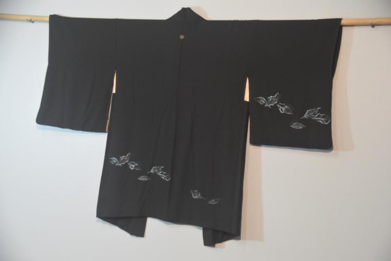 Black with Metallic Leaf Vintage Silk Haori - Image 6