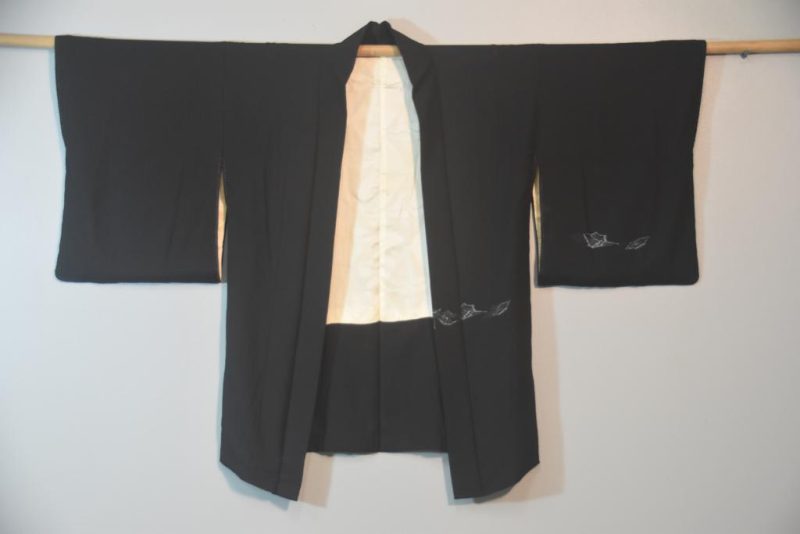 Black with Metallic Leaf Vintage Silk Haori - Image 3