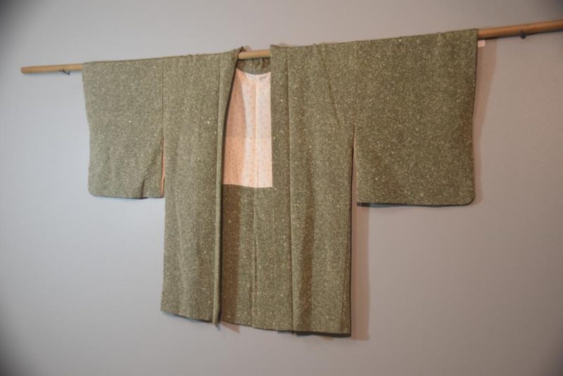 Green Speckles Vintage Silk Haori Jacket - Image 5
