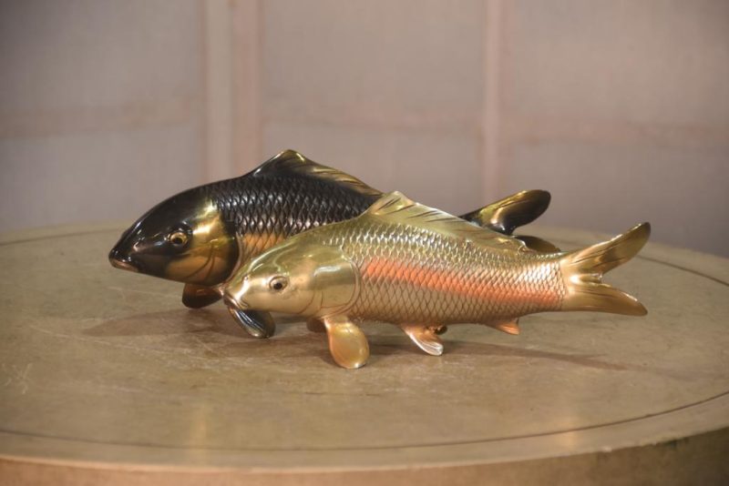 A Pair of Bronze Koi Okimono Width:260mm