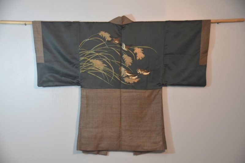 Birds in Flight Vintage Japanese Silk Mans Haori (Kimono Jacket)