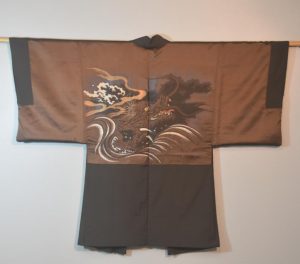 Chocolate Brocade Dragon Vintage Japanese Silk Mans Haori (Kimono Jacket)
