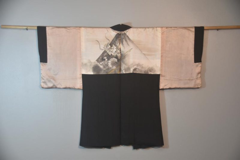 Champagne Dragon Vintage Japanese Silk Mans Haori (Kimono Jacket)