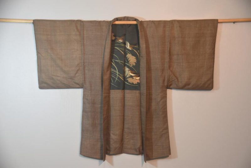Birds in Flight Vintage Japanese Silk Mans Haori (Kimono Jacket) - Image 6