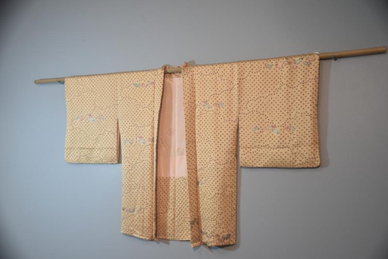 Japanese Vintage Haori in Champagne Gold with Fans - Image 3