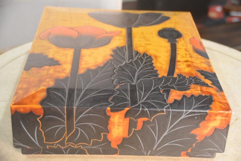 Japanese Lacquered Letter Box with Poppy Designs Width:380mm - Image 14