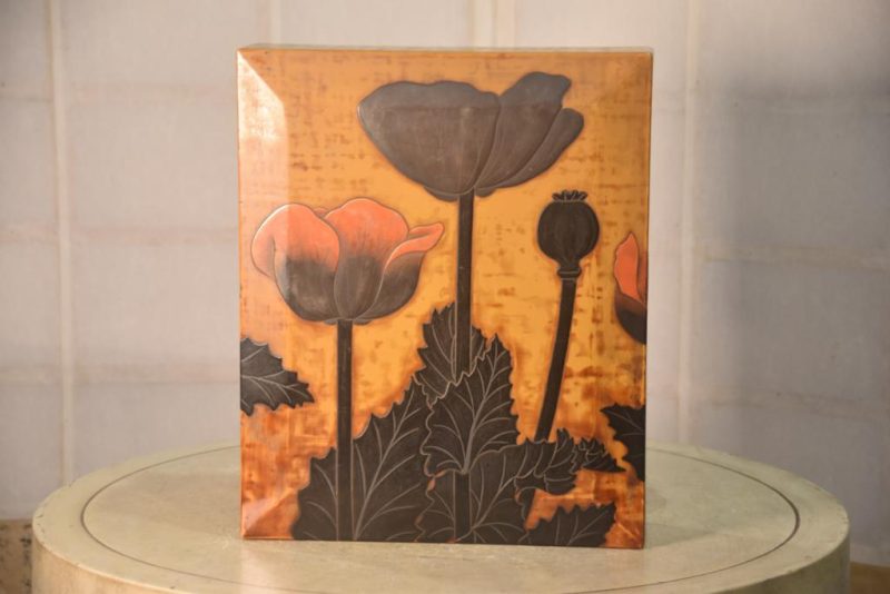 Japanese Lacquered Letter Box with Poppy Designs Width:380mm