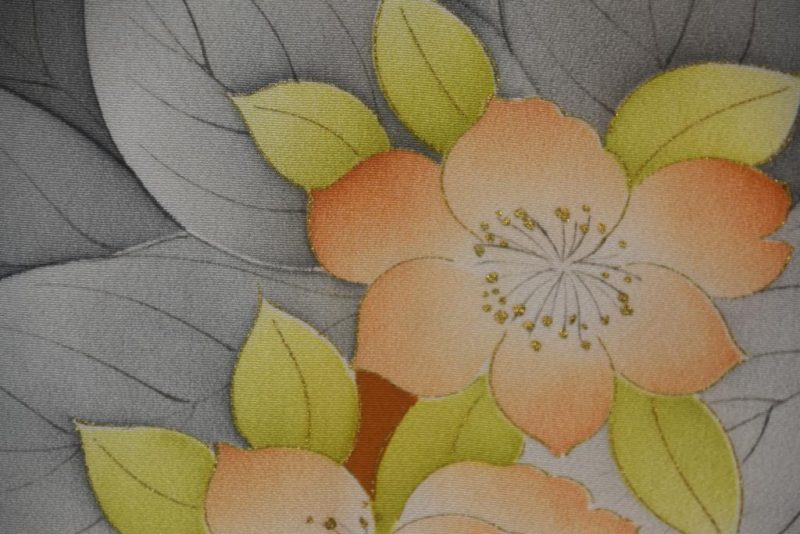 Japanese Silk Vintage Haori with Soft Grey Leaves - Image 6