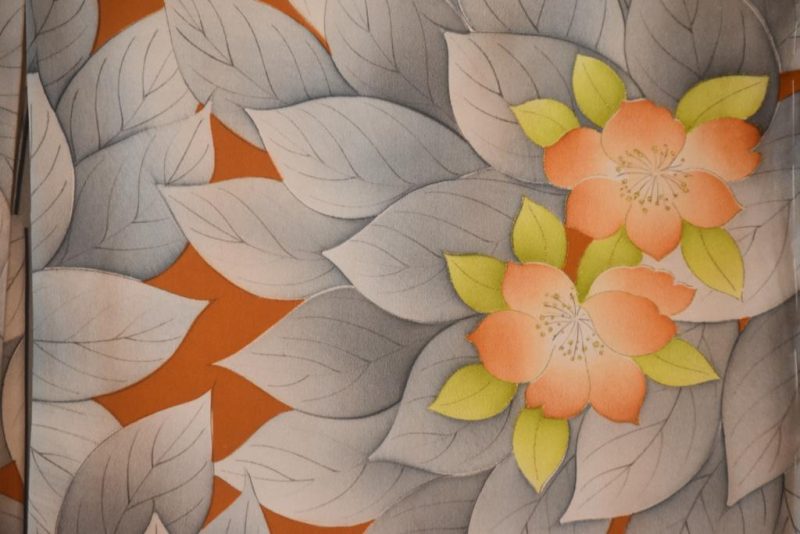 Japanese Silk Vintage Haori with Soft Grey Leaves - Image 2