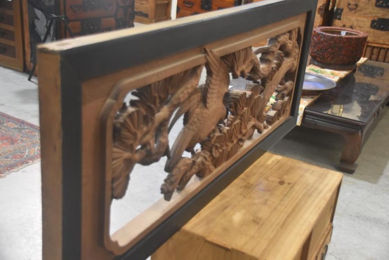 Japanese Carved Rama Transom with Hawks Width:1380mm - Image 6