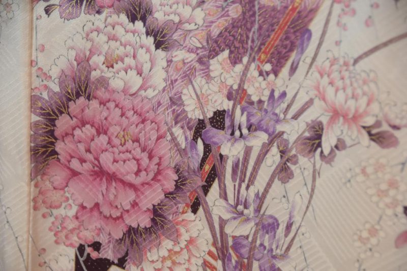 Periwinkle and Pink Floral Vintage Silk Kimono - Image 2