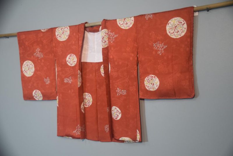 Burnt Red Jacquard Japanese Vintage Silk Haori - Image 4