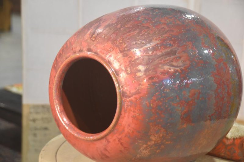 Deep Pink and Blue tones Flambe Glaze Vase Height:355mm - Image 5