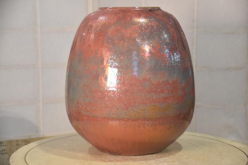 Deep Pink and Blue tones Flambe Glaze Vase Height:355mm - Image 6