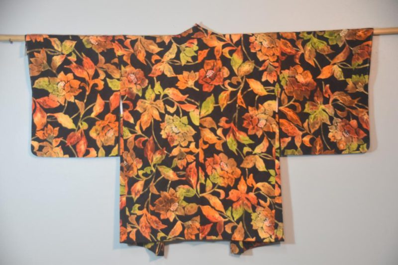 Vintage Burnt Orange Floral Silk Haori Jacket - Image 7