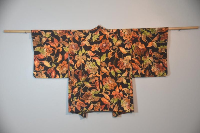 Vintage Burnt Orange Floral Silk Haori Jacket
