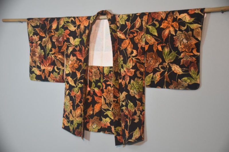 Vintage Burnt Orange Floral Silk Haori Jacket - Image 3
