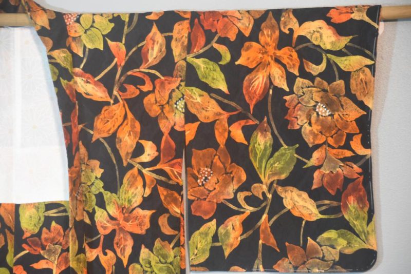 Vintage Burnt Orange Floral Silk Haori Jacket - Image 2
