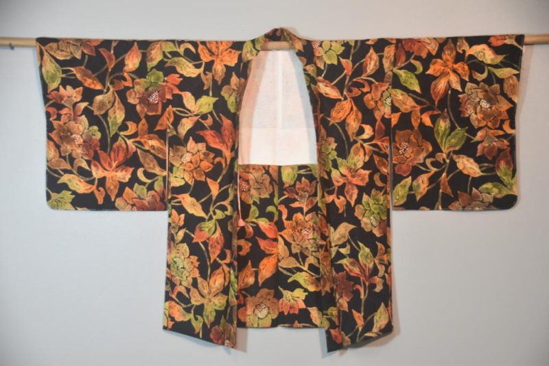 Vintage Burnt Orange Floral Silk Haori Jacket - Image 8