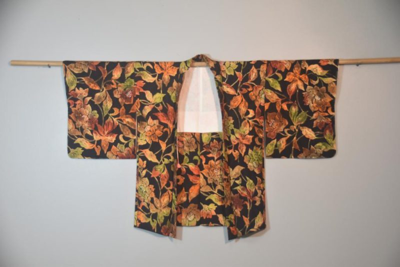 Vintage Burnt Orange Floral Silk Haori Jacket - Image 9