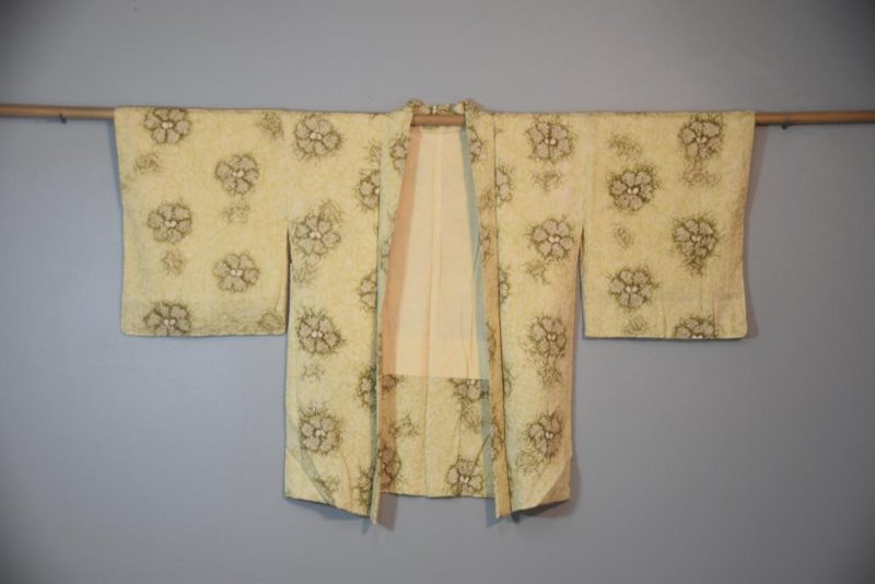 Vintage Lime & Olive Silk Haori with Shibori design