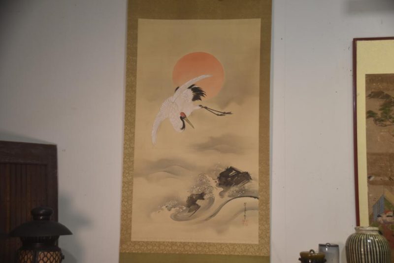 Japanese Crane and Rising Sun Scroll Height:2430mm