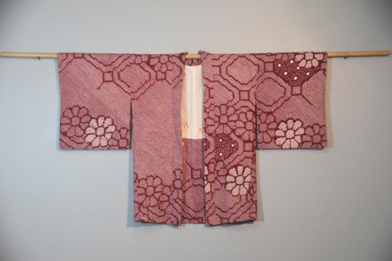 Rich Berry Shibori Silk Haori Jacket - Image 6