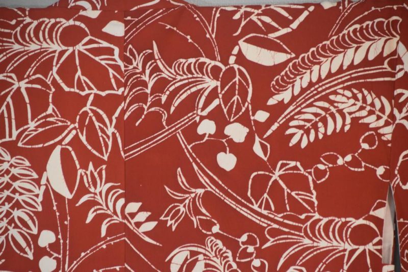 Leaves on Rust Coloured Vintage Japanese Silk Haori Jacket - Image 2