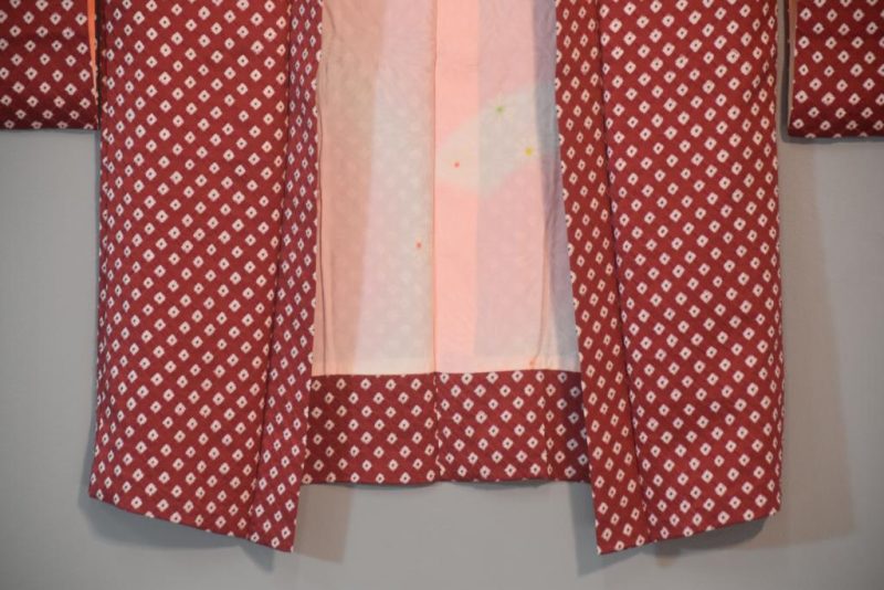Geometric Shibori in Rust Vintage Silk Haori Jacket - Image 6