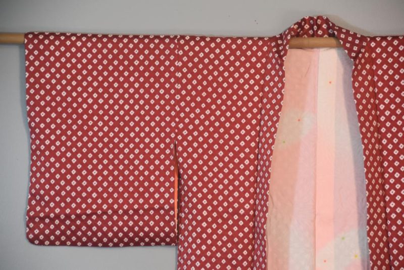 Geometric Shibori in Rust Vintage Silk Haori Jacket - Image 5