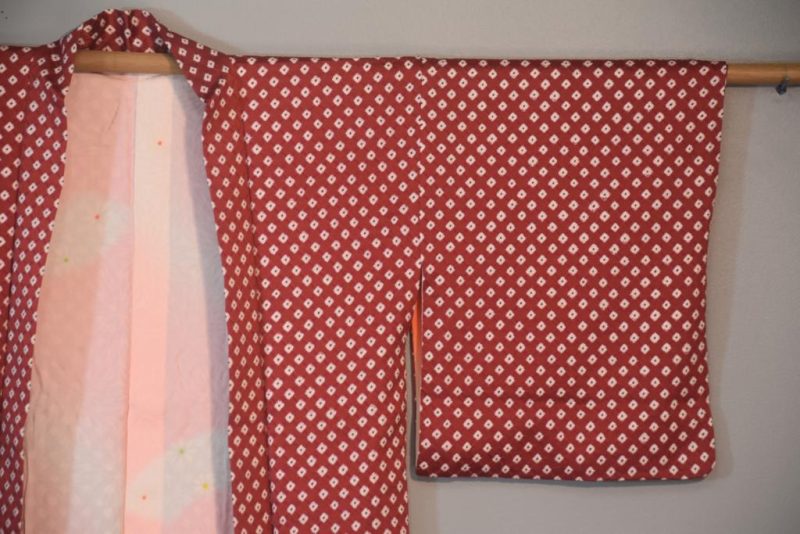 Geometric Shibori in Rust Vintage Silk Haori Jacket - Image 4